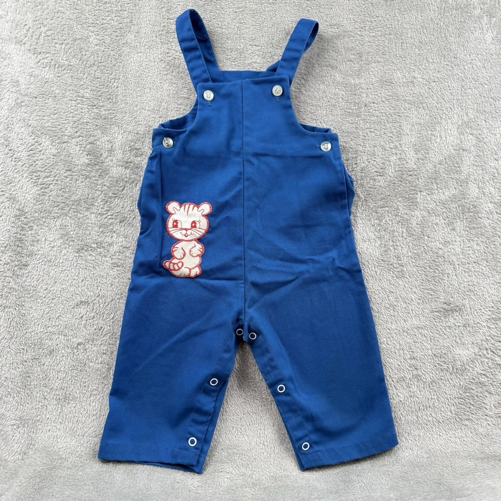 Healthtex Cat Overalls White Embroidered Baby 18‎ Months USA Made Vintage 80s
